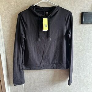 NWT S All In Motion Cropped Black Hooded Sweatshirt